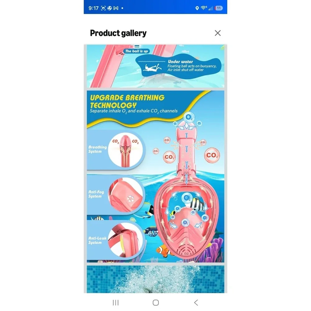 Pink Kids Full Face Snorkel Mask Dry Top Snorkel 180° View Anti-Fog XS